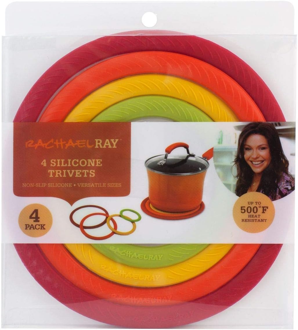 Rachel Ray 8-Count Silicone Trivets Multi-Color Concentric Circles